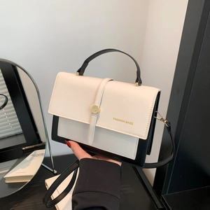 Sac à Épaule Femme Mode Bloc de Couleur PU Petit Sac Carré Bandoulière Avec Poignée Supérieure Boucle Dorée Sac à Main Décontracté