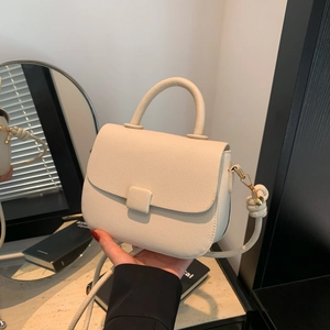 Women INS Fashion PU Leather Lychee Grain Small Square Bag Minimalist Flap Handbag Shoulder Crossbody Bag With Knotted Strap
