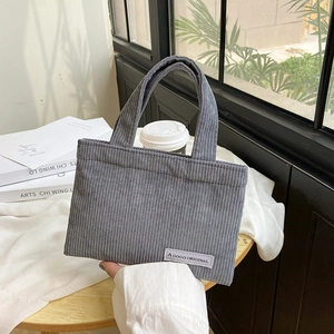 Petit Sac Cabas en Velours Côtelé pour Femmes Sac à Main Rayé Mode Décontractée Pochette Shopping Rétro Sac à Main Style de Rue