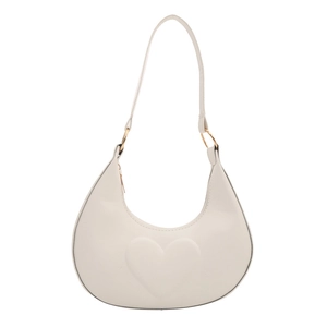 Minimalist white crescent hobo bag with embossed heart pattern and gold hardware
