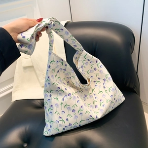 Women Fashion Canvas Tote Bag Large Capacity Floral Leopard Print Shoulder Bag Casual Korean Style Shopping Hobo Handbag