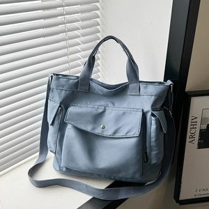 Women Minimalist Canvas Tote Bag Large Capacity Multi Pocket Shoulder Crossbody Bag For School Daily Fashion Handbag