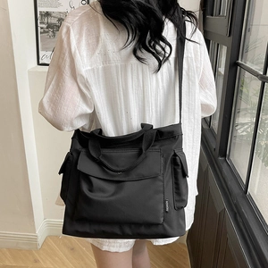 Minimalist black high-capacity tote bag and crossbody shoulder bag for school and work