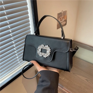Petit Sac Carré de Mode en Cuir PU Avec Boucle en Strass Sac à Épaule à Rabat pour Femmes Sac à Main Bandoulière Usage Quotidien Éte