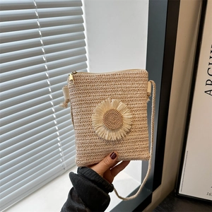 Borsa a Tracolla in Paglia Intrecciata per Donna Graziosa Margherita Fiore Piccola Borsa a Tracolla Quadrata Casual Spiaggia Vacanza
