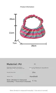 Detailed size chart for crescent dumpling bag showing dimensions 26x11x7cm and 20cm handle