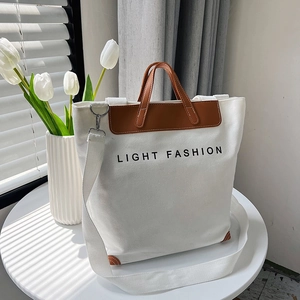 Large Capacity Canvas Tote Bag For Women Retro Letter Printed Shoulder Bag Casual Minimalist Shopping Handbag With Zipper