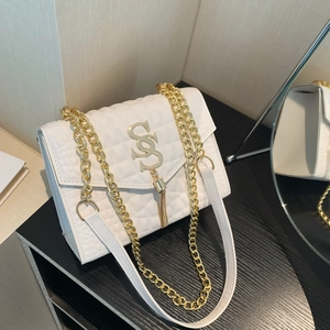 Sac à Bandoulière Rétro pour Femmes en Cuir PU avec Motif Crocodile et Matelassage en Losanges Chaîne Dorée Petit Sac Carré Tendance
