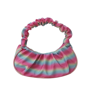 Rainbow ruched crescent handbag with summer gradient design and cloud shape handle