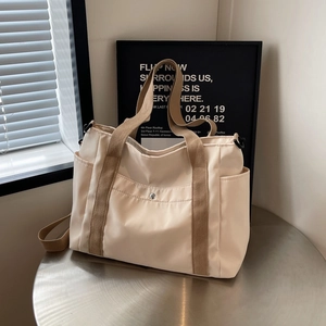 Borsa Tote in Tela ad Alta Capacità per Donna Borsa a Tracolla Pendolare Multitasche Tinta Unita Borsa per Libri Studenteschi