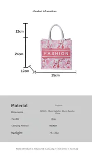 Spécifications de taille détaillées du sac cabas en toile à fleurs roses avec dimensions