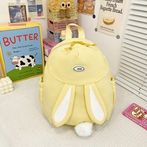 Cute Rabbit Ears Children's Backpack For Girls Nylon Waterproof School Bag With Plush Tail Ball Sweet Lightweight Kids Mini Backpack