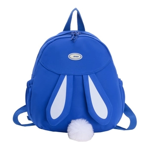 Cute blue rabbit backpack for girls with soft long bunny ears and white pompom tail