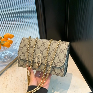 Vintage Monogram Pattern PU Leather Small Square Bag For Women Korean Style Chain Shoulder Crossbody Bag Fashion Daily Messenger Bag