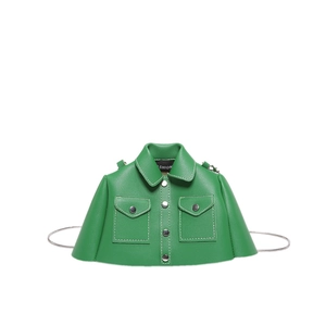 Creative green jacket-shaped mini crossbody bag with a metal chain and PU leather detail