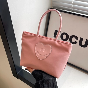 Sac à Main en Toile Style Coréen avec Écusson Cœur Sourire Mini Sac Seau pour Femme Quotidien Décontracté Léger Shopping