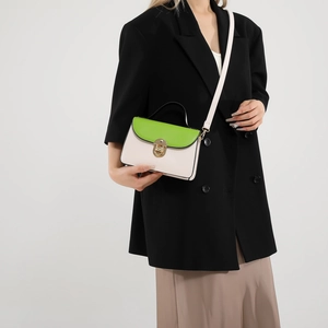 Chic lime green and cream crossbody square bag for women with gold metal buckle