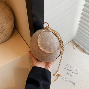 Women Fashion Spherical Evening Bag Glitter Round Ball Purse With Rhinestone Handle Metal Chain Shoulder Crossbody Bag For Party Wedding