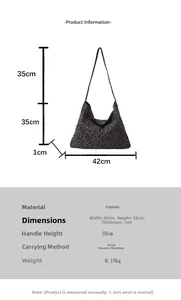Detailed size specifications for a leopard print canvas tote bag with dimensions shown