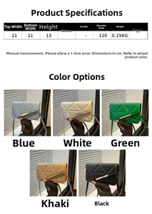 Quilted crossbody bag dimensions and size chart showing available color variants