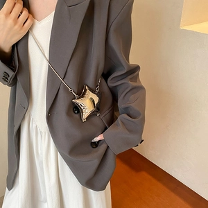 Chic silver star shaped crossbody bag with metallic finish and thin chain strap