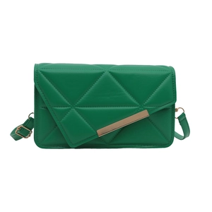 Green quilted leather crossbody bag with golden metal trim and adjustable strap