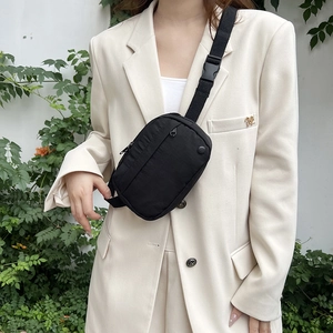 Minimalist black large capacity crossbody bag with adjustable strap and buckle for casual wear