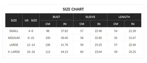 Size chart detail for stripe knit sweater showing US sizes 4 to 18 with bust measurements