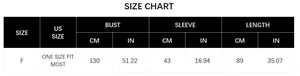 Detailed size chart for the faux fur collar fringe poncho with bust and length specs