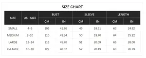 Detailed size chart for women's plaid knit sweater covering US sizes 4 to 18