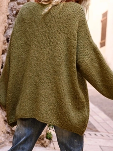 Oversized Strickpullover mit V-Ausschnitt und Herzmuster in Grasgrün für Damen