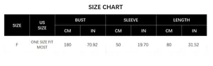 Size chart showing bust, sleeve, and length measurements for the hollow tassel knit poncho