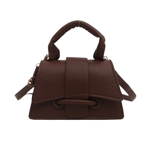 Minimalist dark brown lychee texture small square bag with large rolled handle