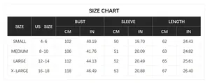 Detailed size chart for hooded cable knit cardigan sweater showing US sizes and measurements