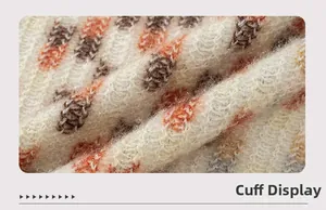 Close-up of thick knit cuff with colorful jacquard pattern and soft mohair texture
