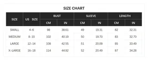 Guide des tailles pour robe en tricot avec mesures de poitrine et de manches