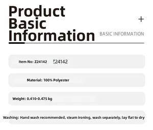 Specifications for women's knit cardigan showing 100% polyester fabric and care instructions
