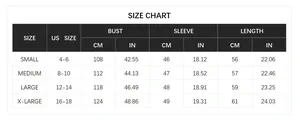 Detailed size chart for women's star pattern knit sweater with metric and imperial measurements