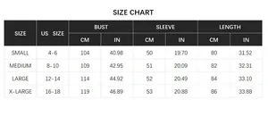 Detailed size chart for long leopard print cardigan with US sizes and measurements