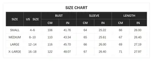Size chart for women's pullover sweater with measurements in inches and centimeters