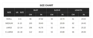 Detailed size chart for women's jacquard sweater with US sizes, bust and length measurements