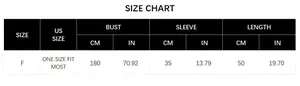 Size chart for off-shoulder tassel poncho featuring bust and length measurements