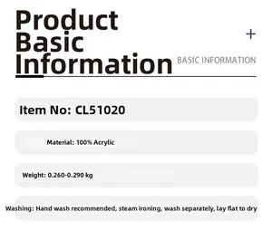 Specifications of 3D strawberry sweater including 100% acrylic material and CL51020 model number