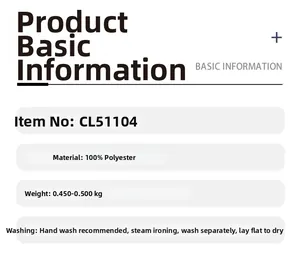 Specifications card for knit sweater showing 100% polyester material and washing care guide