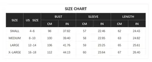 Detailed size chart for two-tone knit sweater featuring US sizes from Small to X-Large