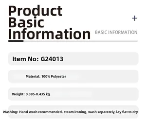 Size chart and washing instructions for long-sleeve knit sweater with 100% polyester details