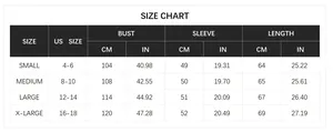 Detailed size chart for women's striped hooded sweater featuring US sizes and measurements