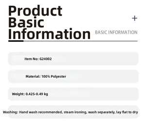 Detailed size and material specification chart showing 100% polyester fabric for knit cardigan