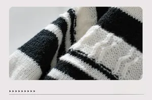 Detailed close-up of thick striped knit fabric texture with soft wool-like finish