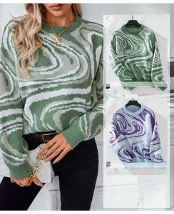 Macro detail of Y2K knit sweater featuring abstract marble jacquard pattern and ribbed cuffs